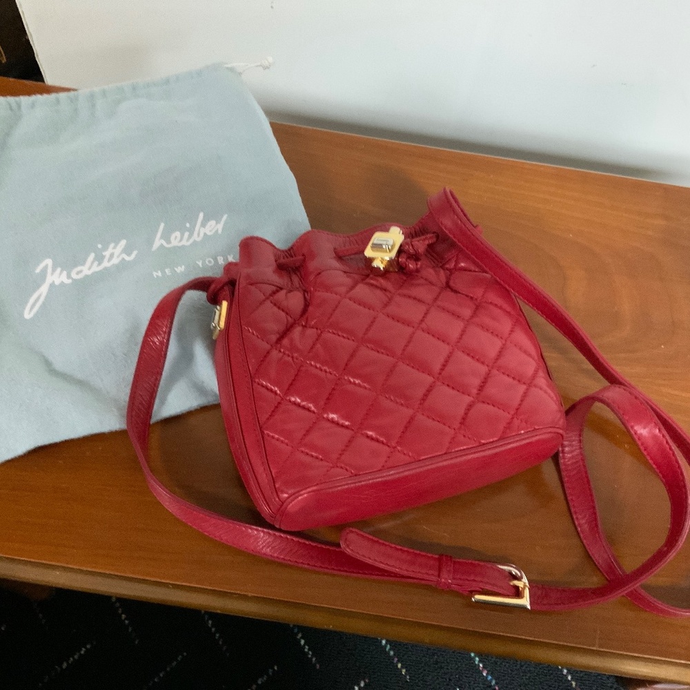 Judith Leiber Red leather quilted bag with 2-tone hardware and dust bag